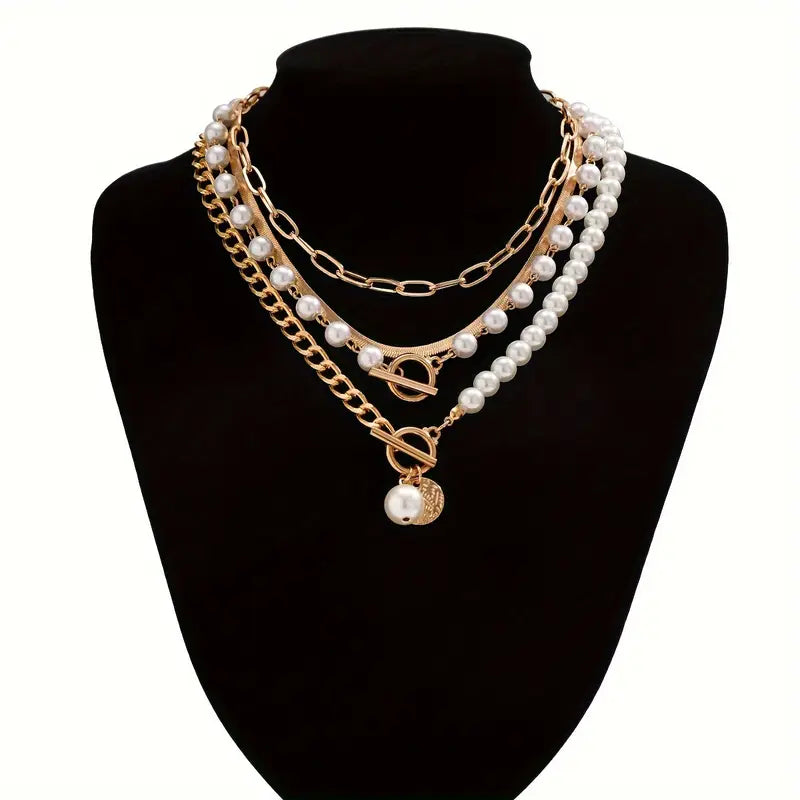 Vintage pärl- och guldormkedja halsband set