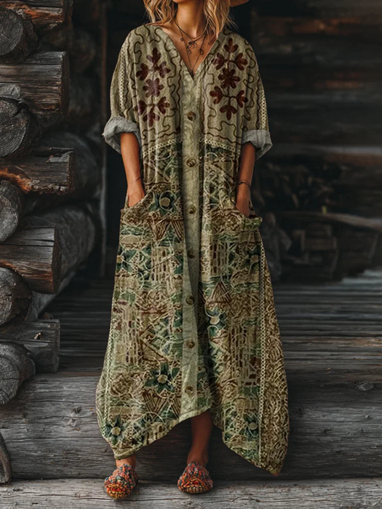 Ophira | Vintage Boho Klänning med Fickor