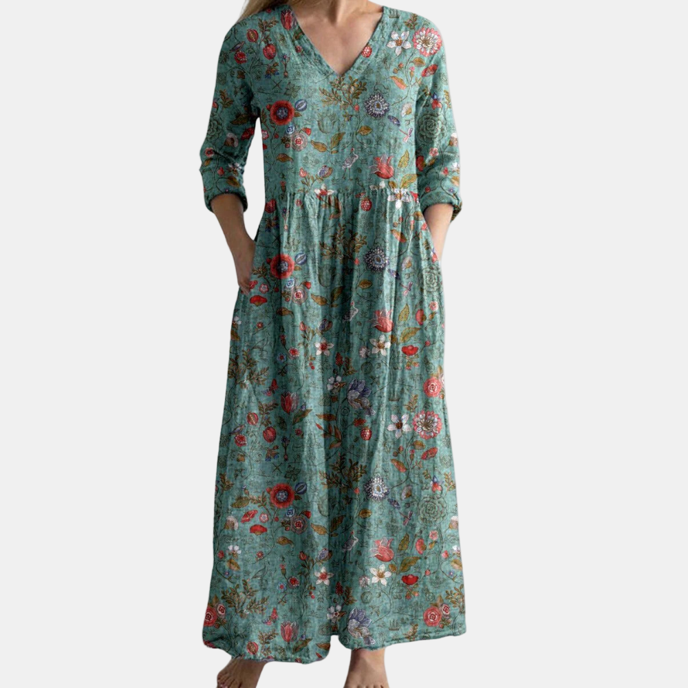 FAYE | KLÄNNING MED HALVLÅNG ÄRM OCH BLOMMÖNSTER