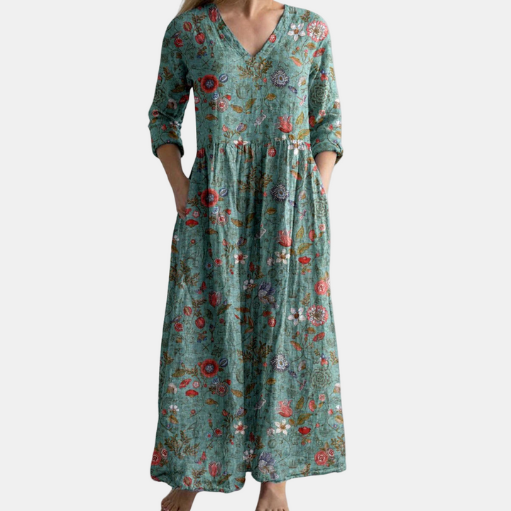 FAYE | KLÄNNING MED HALVLÅNG ÄRM OCH BLOMMÖNSTER