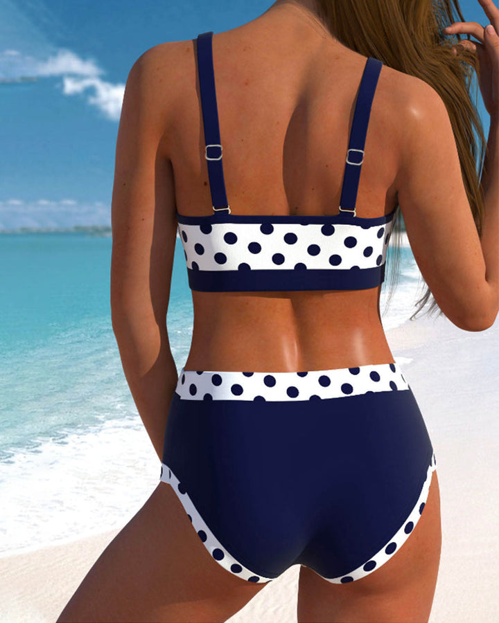 Natalia™ | Bikini med Hög Midja, Ränder och Patchworkdesign