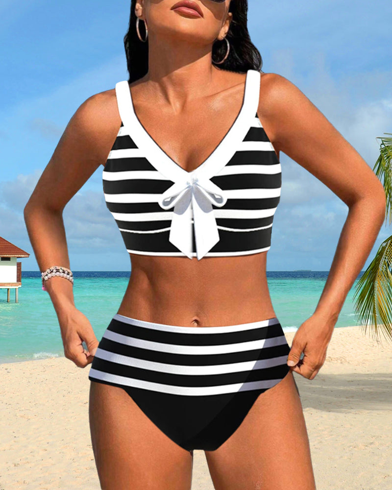 Martina™ | Randig Bikini med Hög Midja