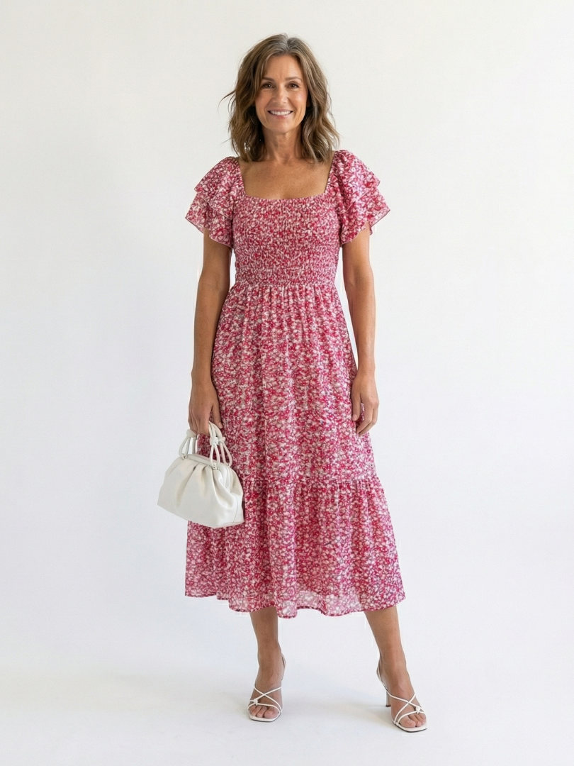 DELACROIX | Odette Blommig Off-Shoulder Midiklänning