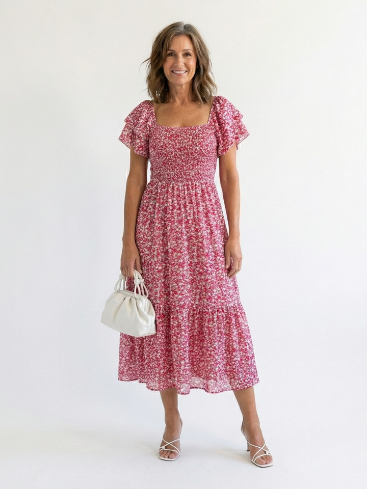 DELACROIX | Odette Blommig Off-Shoulder Midiklänning