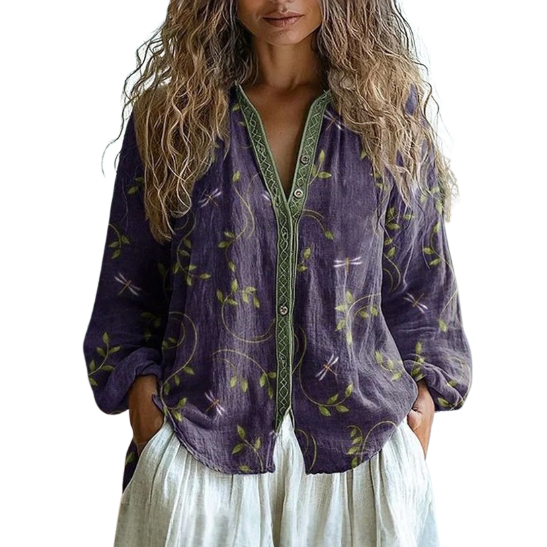 Nona™ | Vintage Lövmönstrad Blus