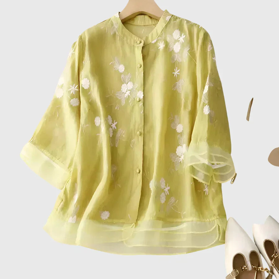 Nellie™ | Elegant Topp med Broderade Blommor
