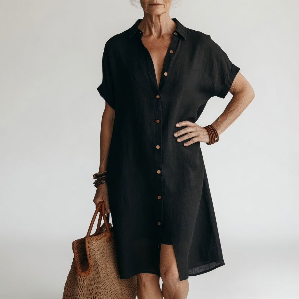 Timéa™ | Andningsbar Midi Skjortklänning Parisisk Elegans