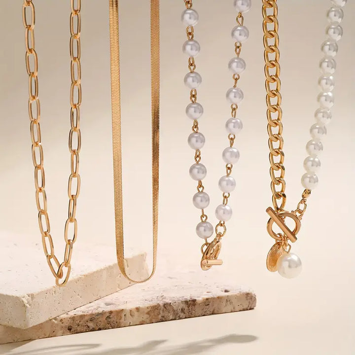 Vintage pärl- och guldormkedja halsband set