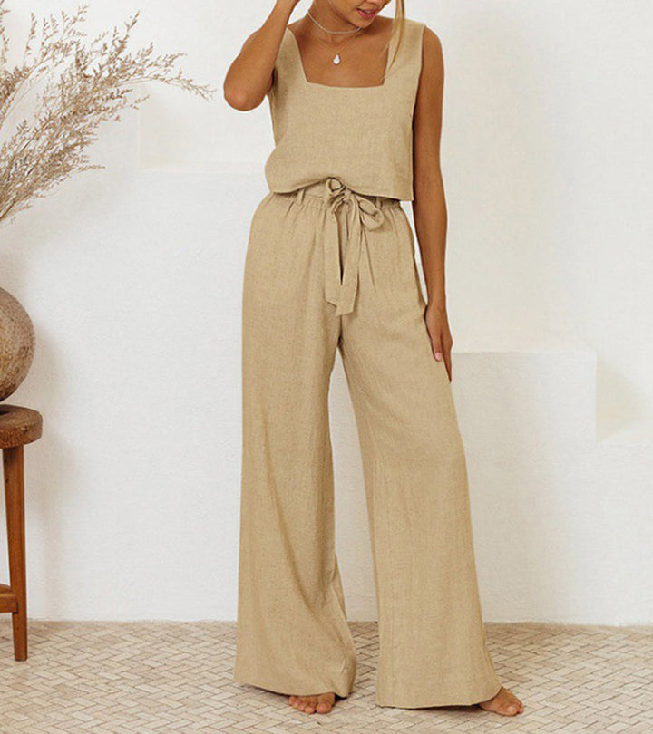Milena - Minimalistisk Top och Vida Byxor Set