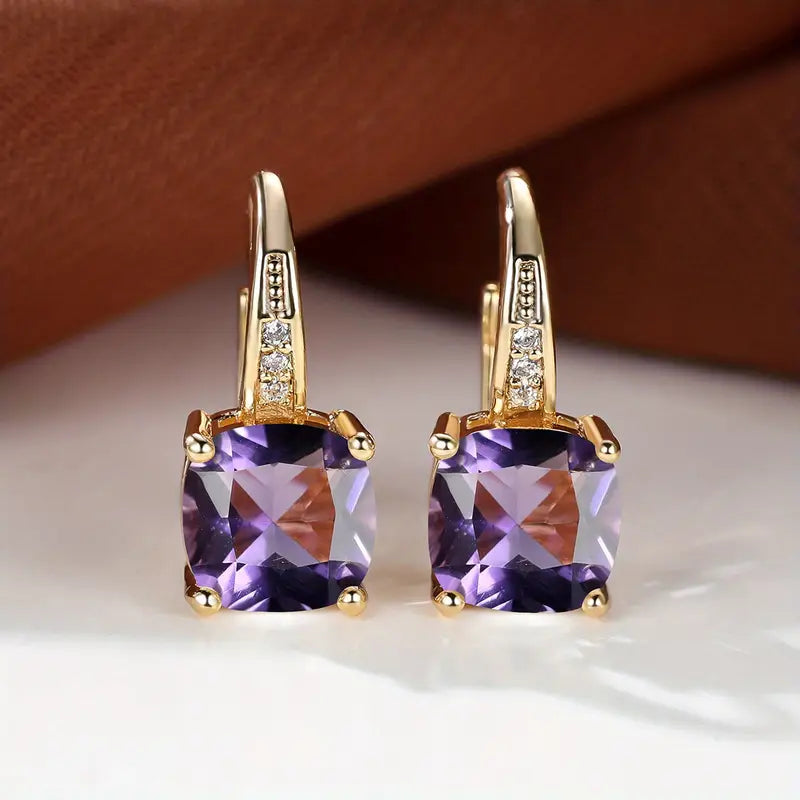 Elegant Mystic Stone Gold Hoop Earrings