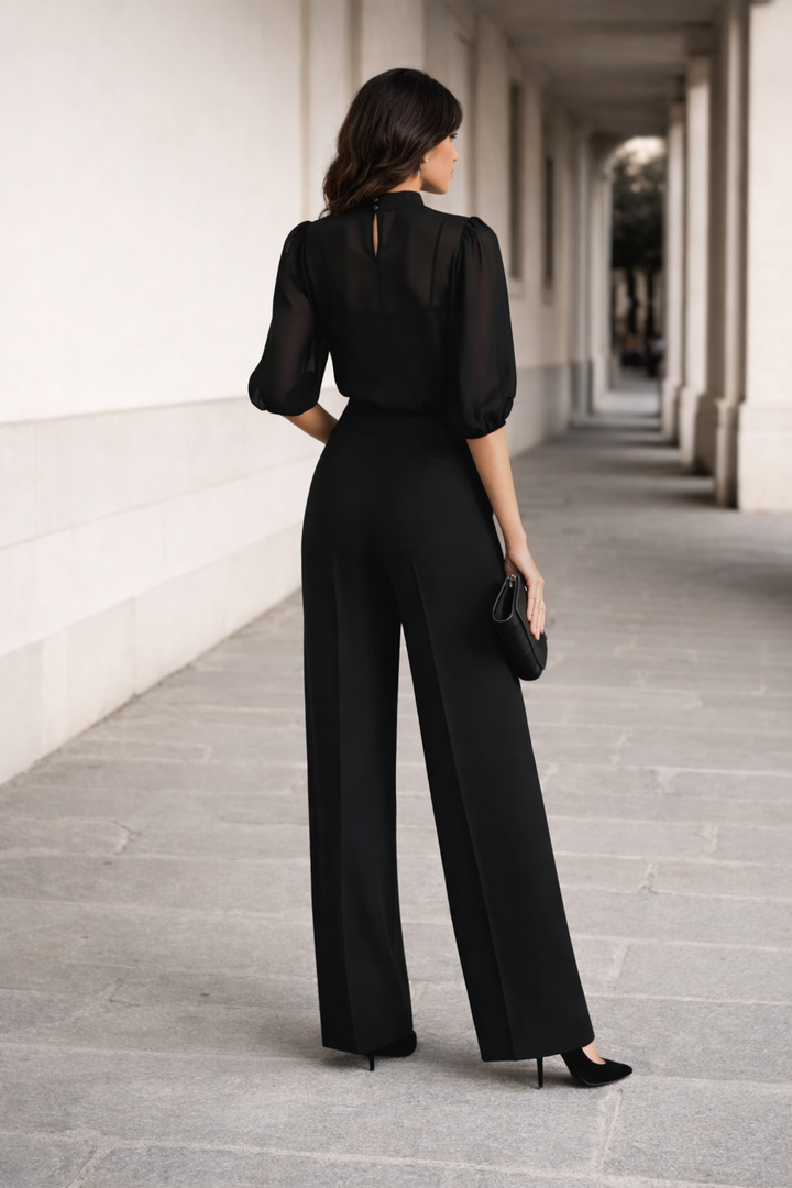 Valentina | Treedelat Set med Transparent Linne och Vida Byxor