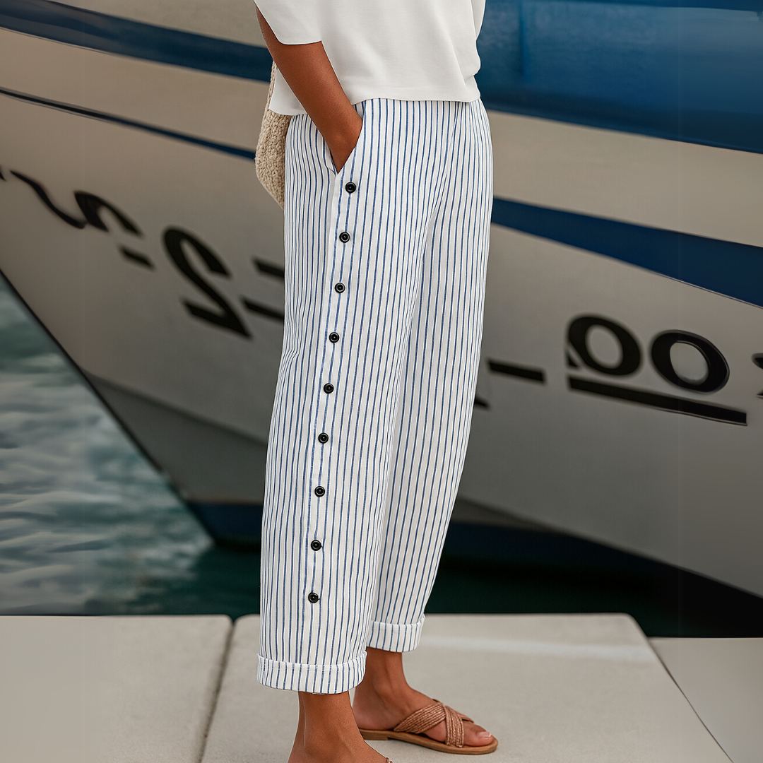 Diane | Randiga Havsbris Byxor med Knappar