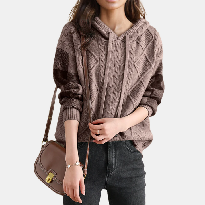 Aveline | Kabelstickad Hoodie Tröja