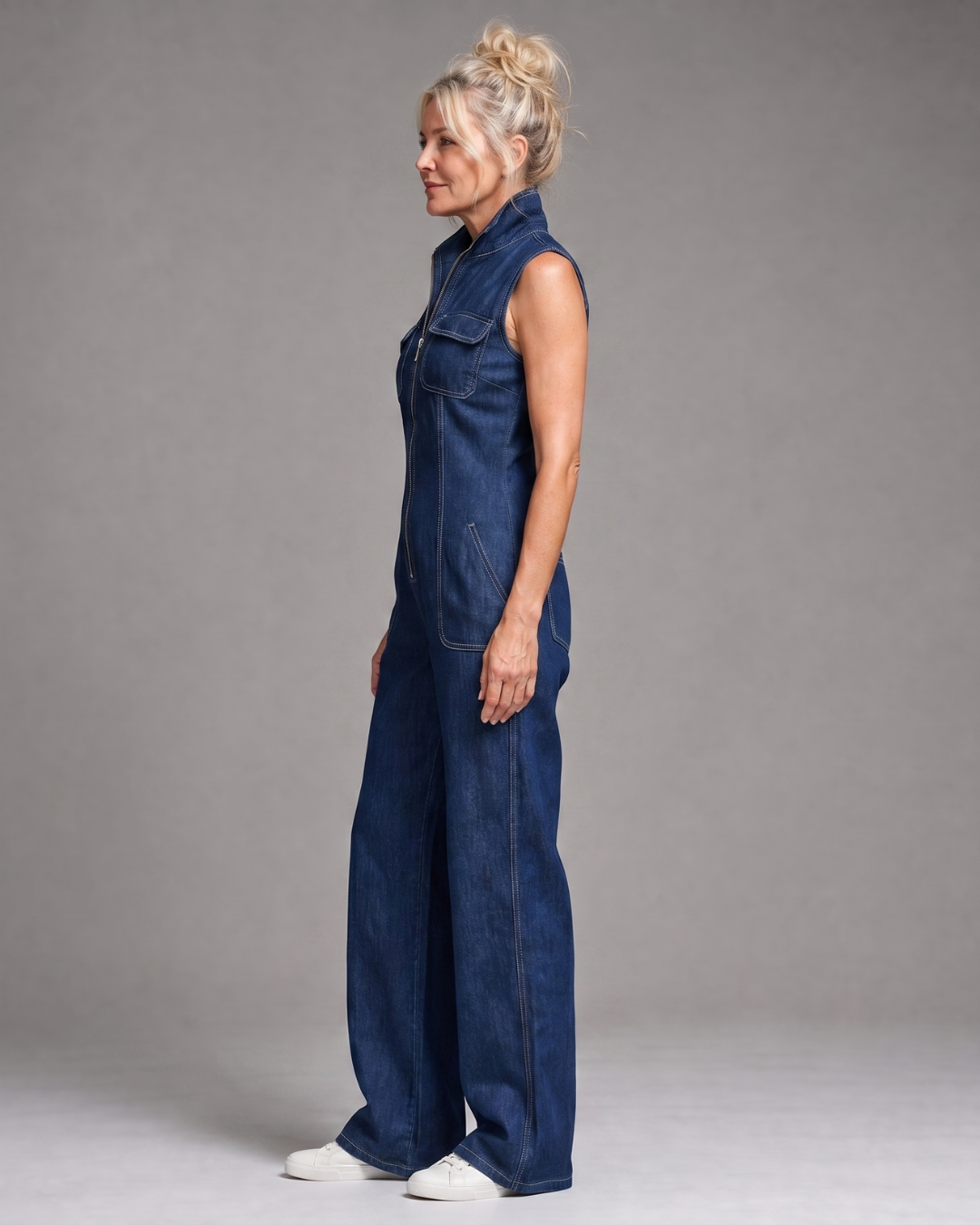 Samantha | Dragkedja Fram Ärmlös Denim Vida Ben Overall