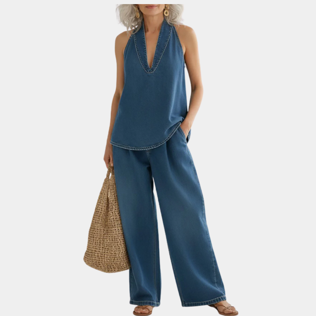 Saylor – Vintage Tvättad Mjuk Denimlook Tvådelat Set