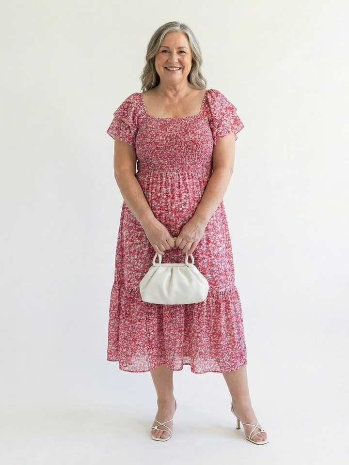 DELACROIX | Odette Blommig Off-Shoulder Midiklänning