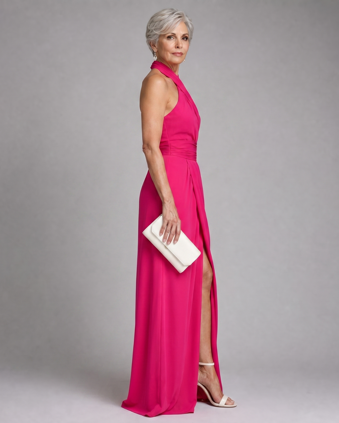 Vaelora | Kors Halter Draperad Sidoslits Midiklänning