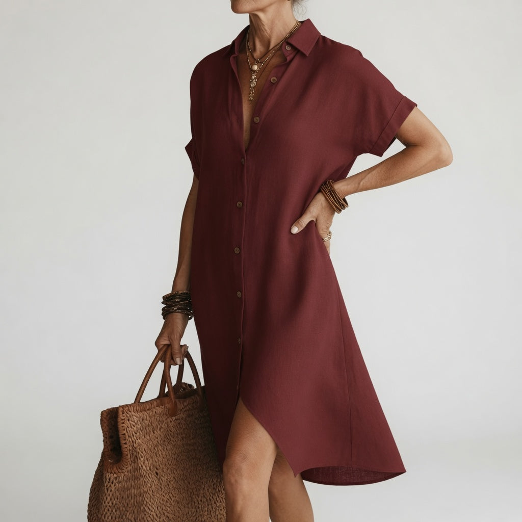 Timéa™ | Andningsbar Midi Skjortklänning Parisisk Elegans