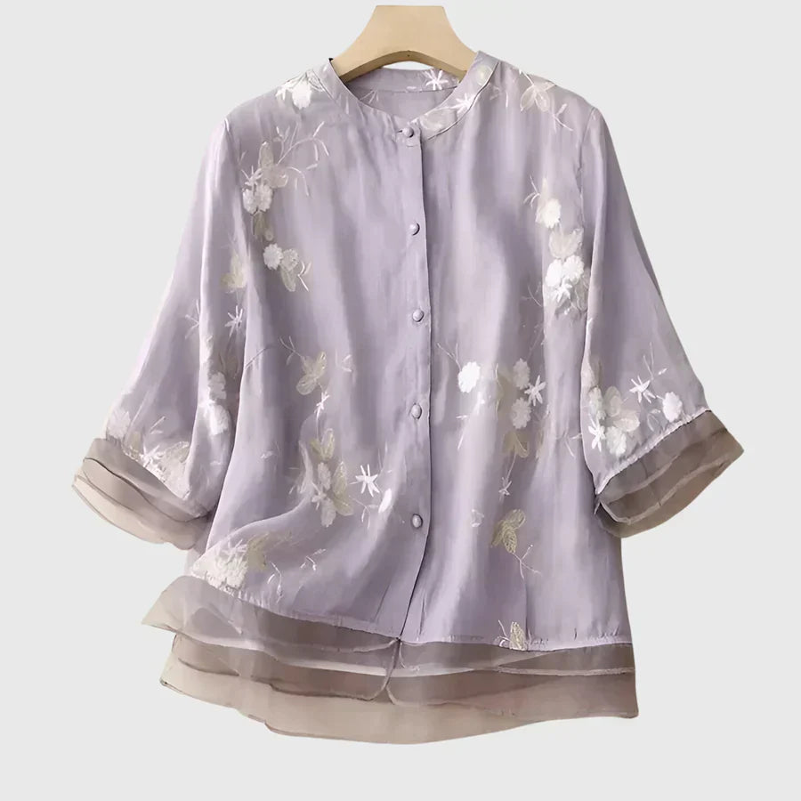 Nellie™ | Elegant Topp med Broderade Blommor