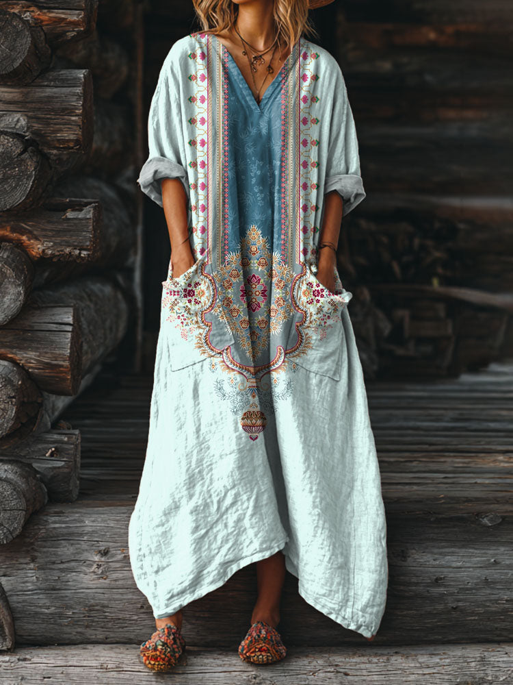 Ophira | Vintage Boho Klänning med Fickor