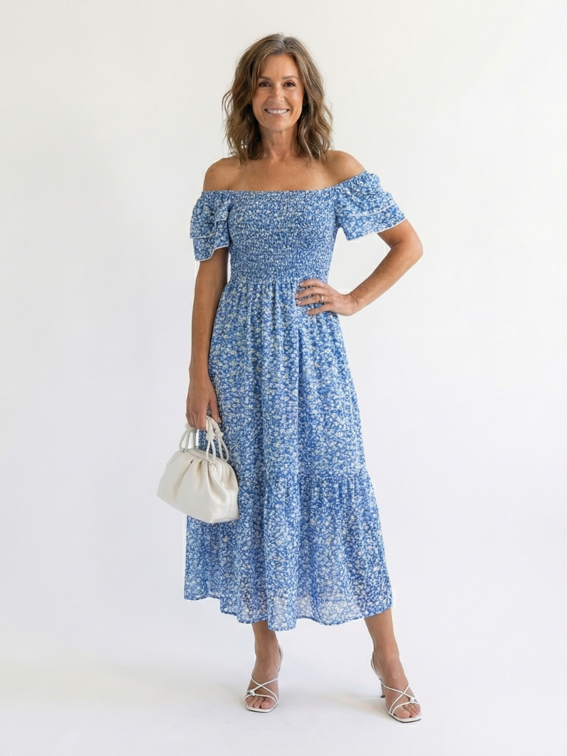 DELACROIX | Odette Blommig Off-Shoulder Midiklänning