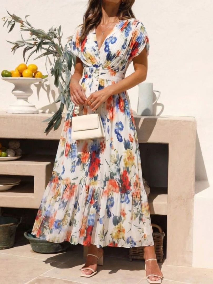 DELACROIX | Savannah Veckad Blommig Midiklänning
