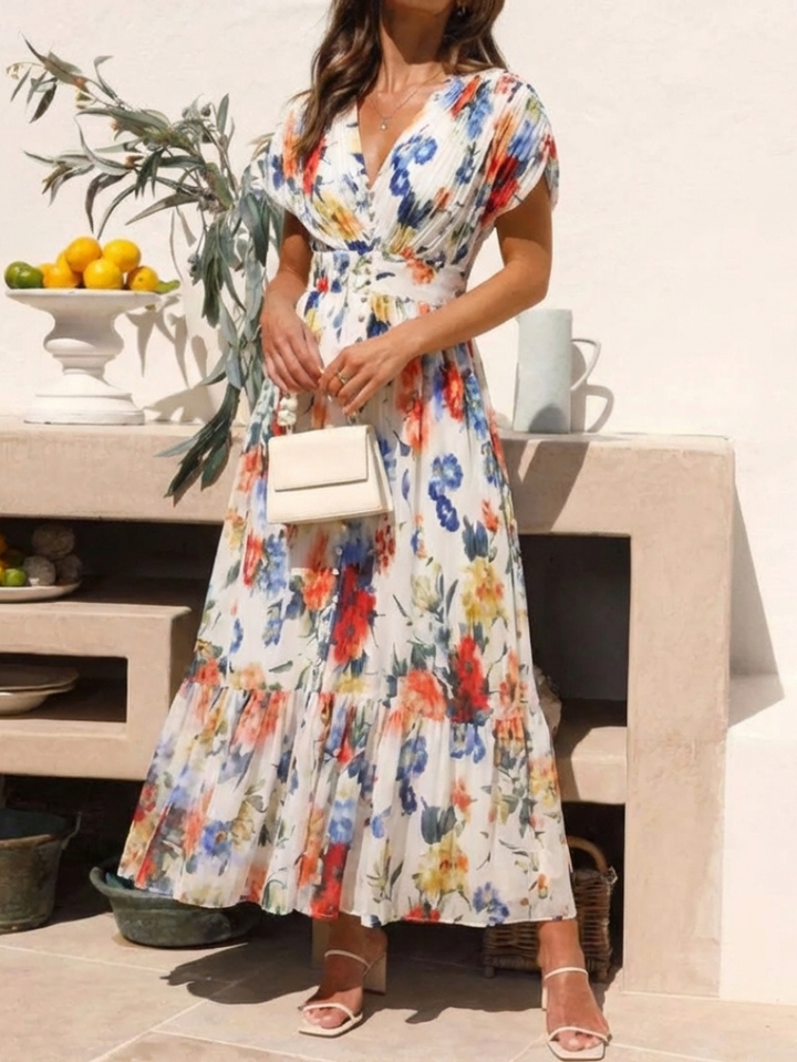DELACROIX | Savannah Veckad Blommig Midiklänning