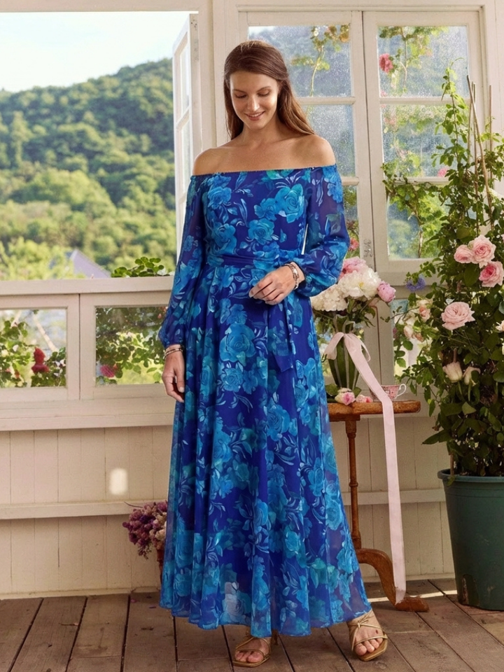 DELACROIX | Aspen Blommig Off-Shoulder Maxiklänning