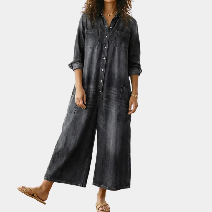 Saylor – Vintage Tvättad Mjuk Denim Overall med Knappstängning
