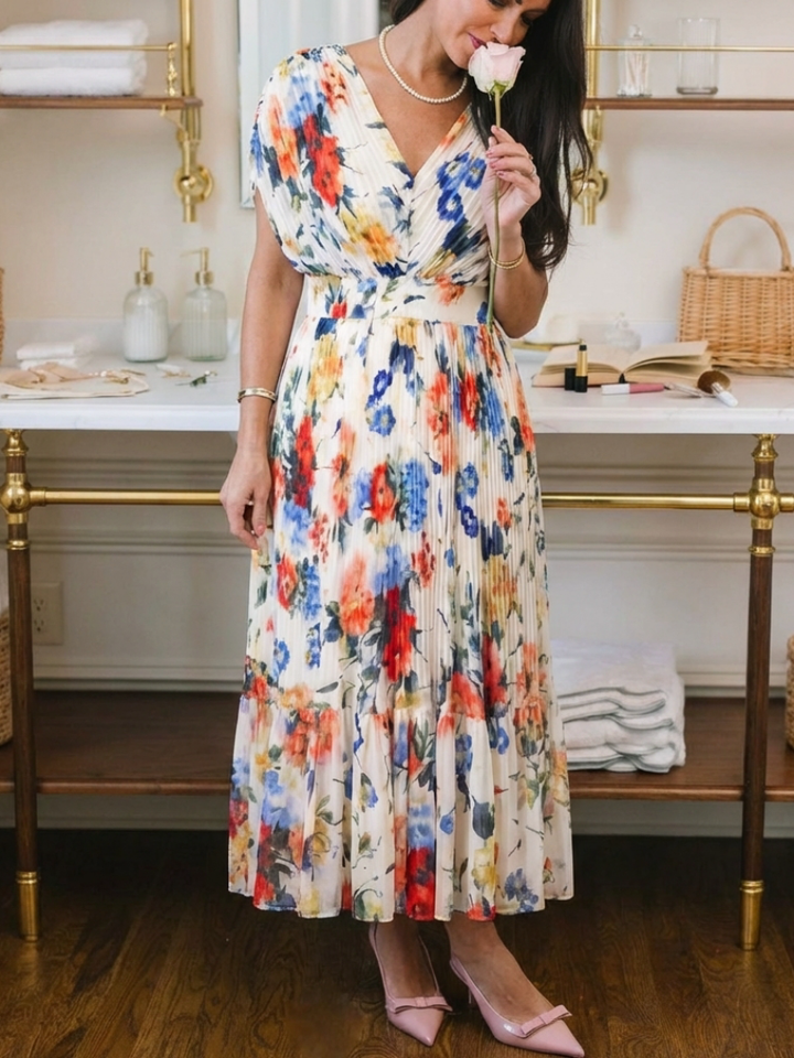 DELACROIX | Savannah Veckad Blommig Midiklänning