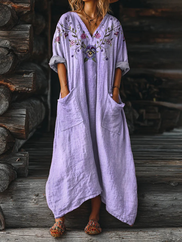 Ophira | Vintage Boho Klänning med Fickor