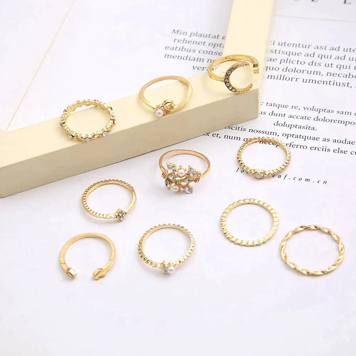 MATHILDA | 10-PACK BOHO-INSPIRERADE GULD RINGAR