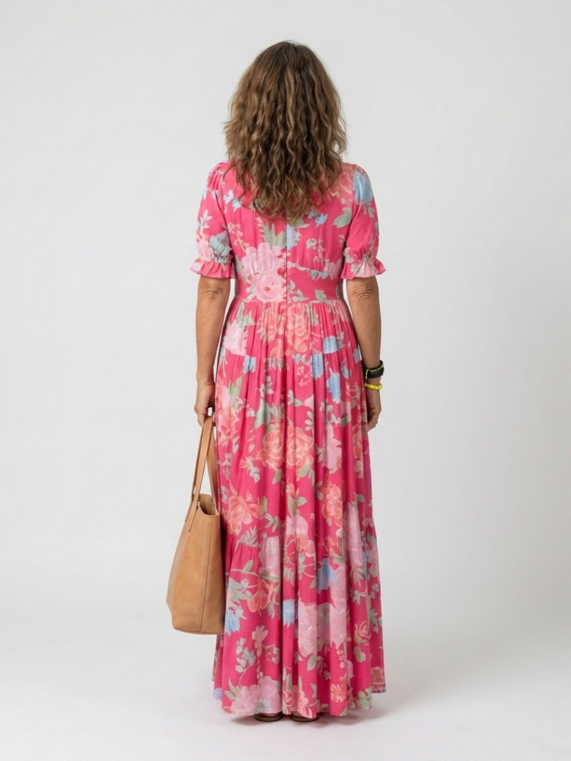 DELACROIX | Ione Blommig Kortärmad Midiklänning