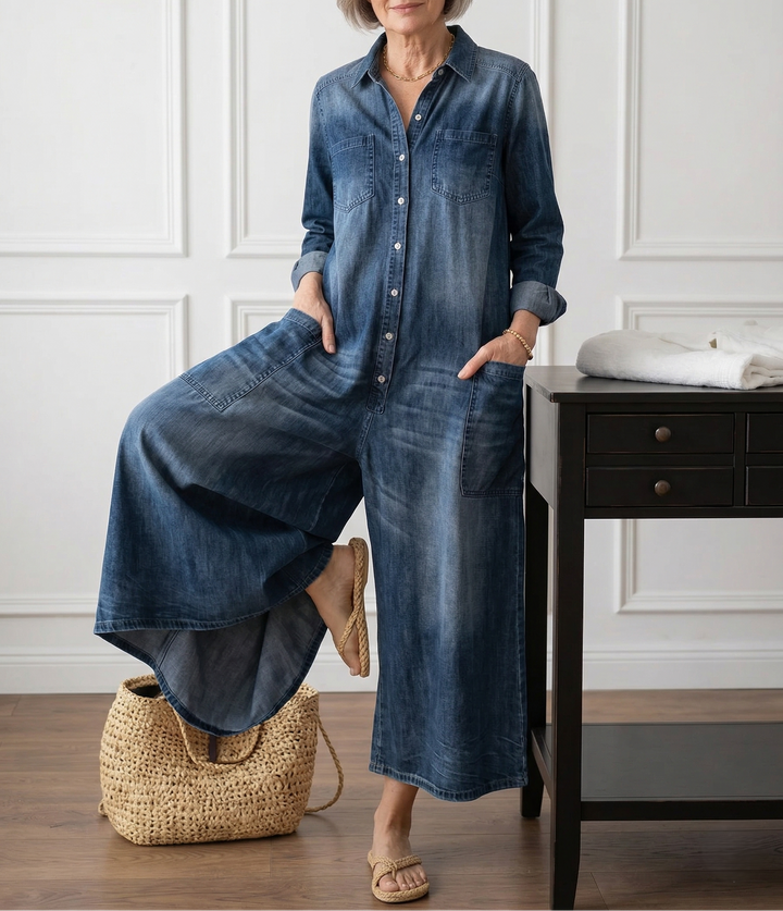 Saylor – Vintage Tvättad Mjuk Denim Overall med Knappstängning