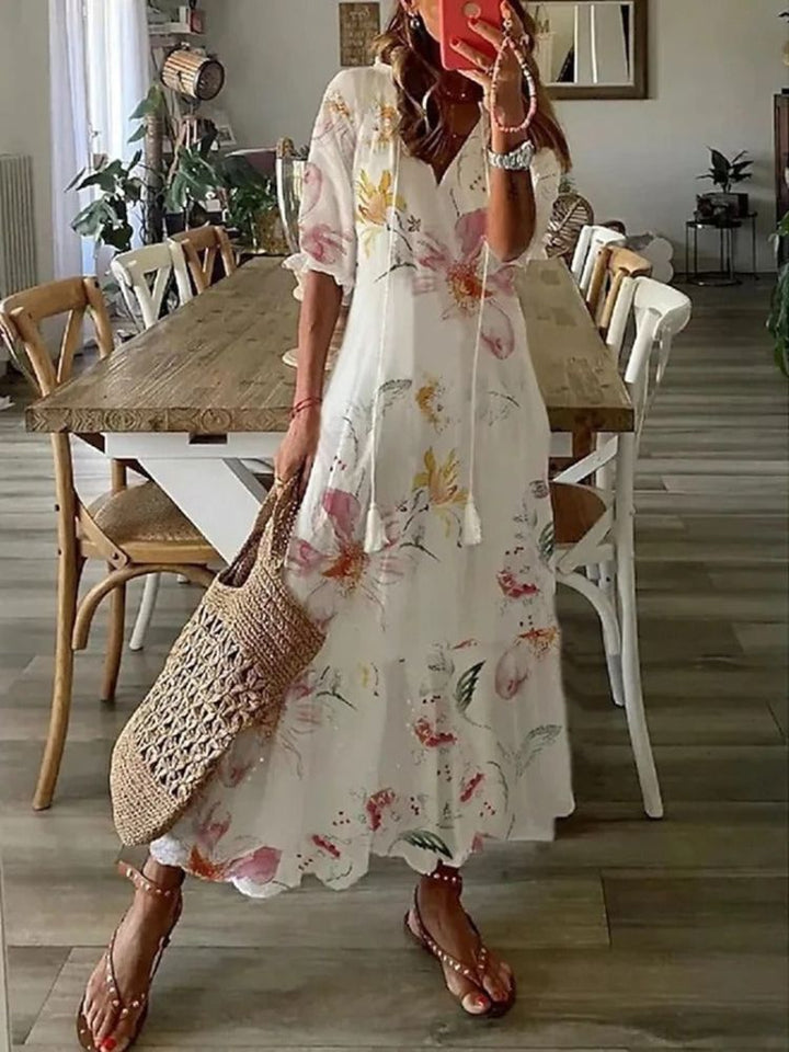 Élodie™ | Elegant Sammetslik Blomster Maxiklänning