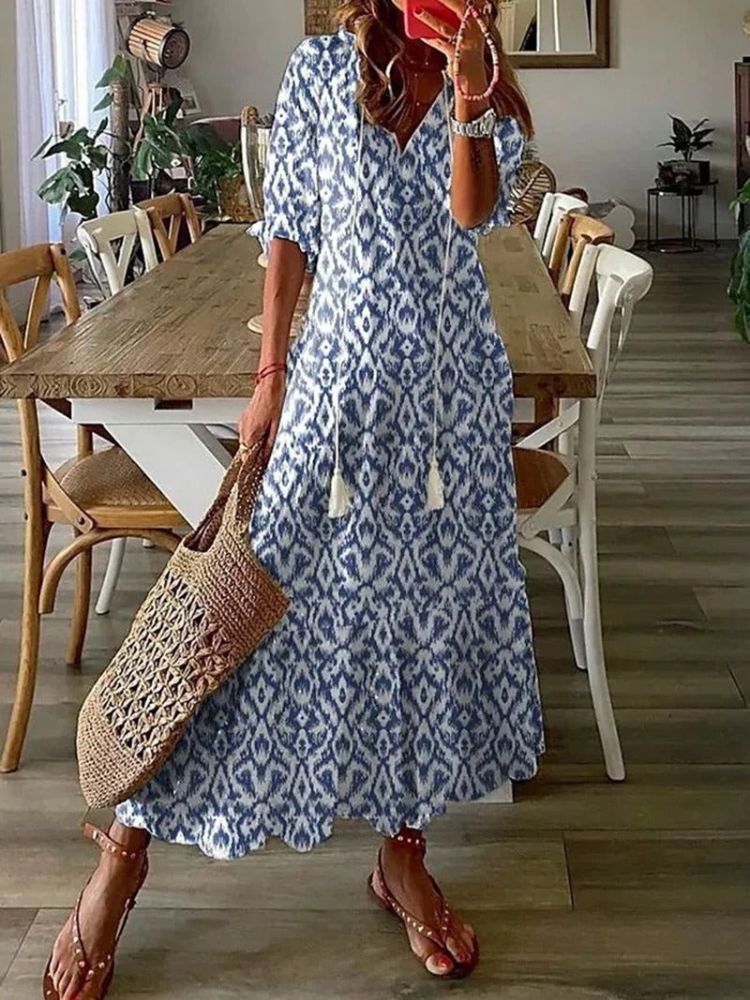 Élodie™ | Elegant Sammetslik Blomster Maxiklänning