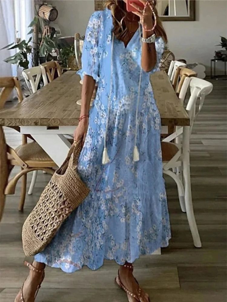 Élodie™ | Elegant Sammetslik Blomster Maxiklänning