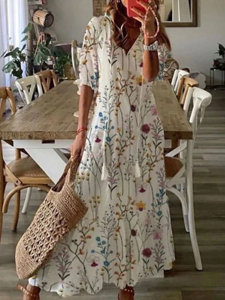 Élodie™ | Elegant Sammetslik Blomster Maxiklänning