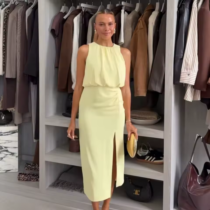 Midiklänning Dam | Elegant Hög Halsringning