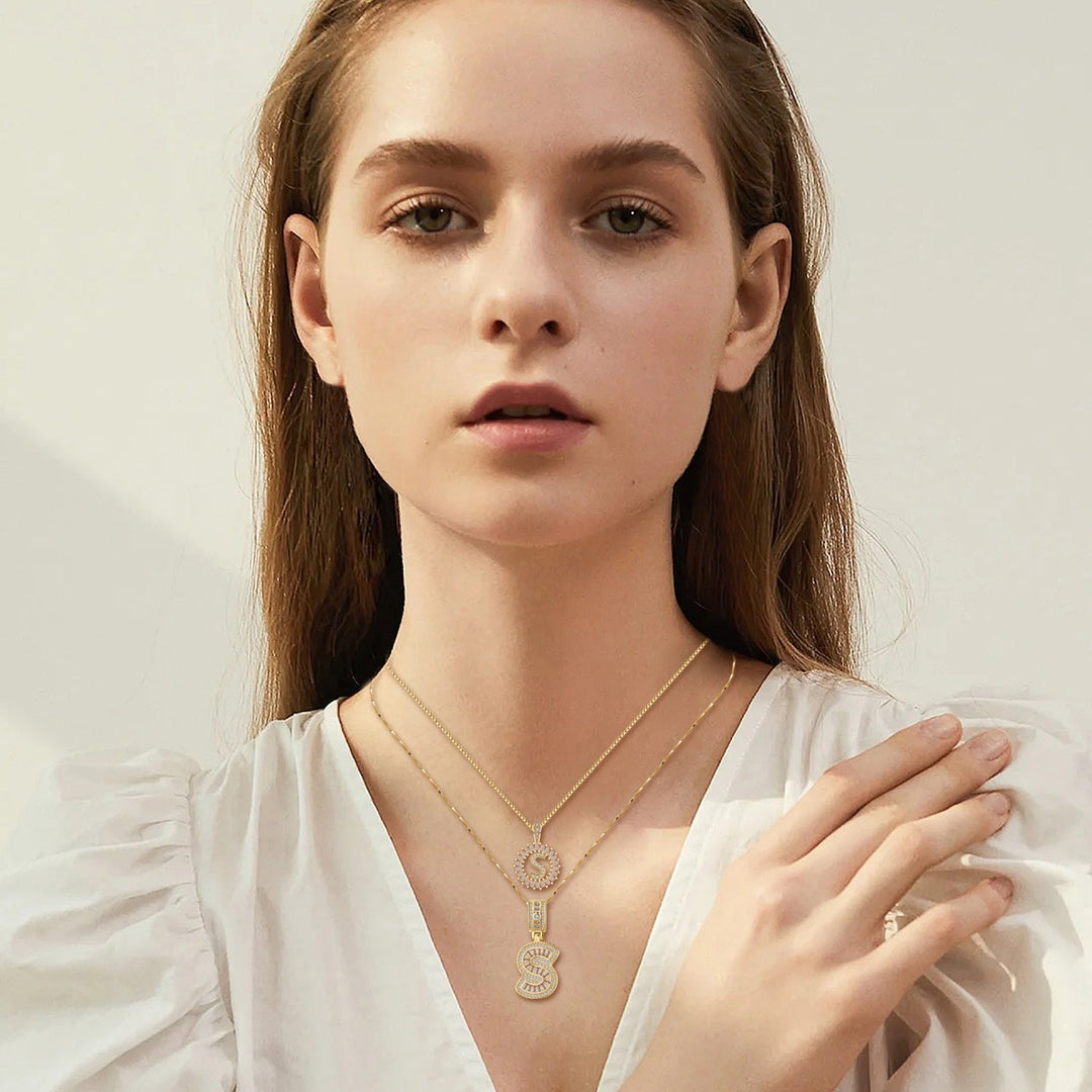 Elegant Pave Guld Bokstav Initial Halsband Set