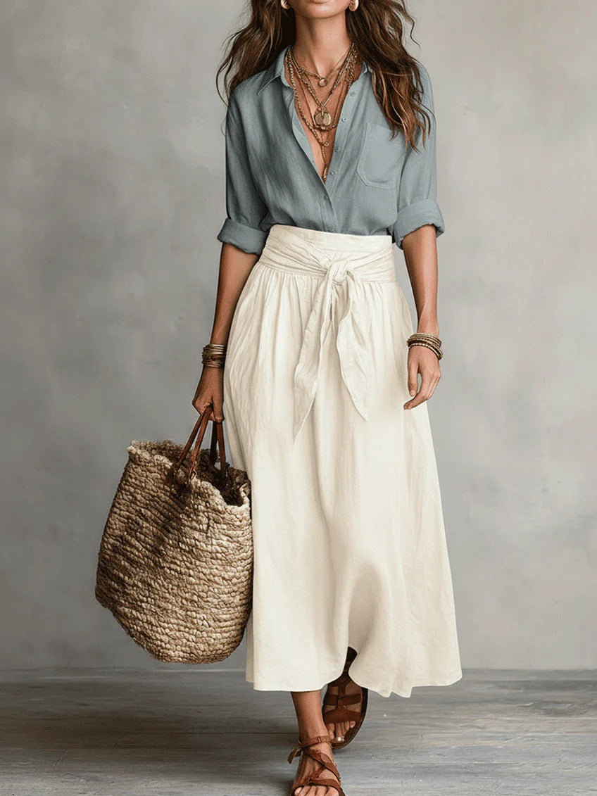 RIVER | Tvådelat Set: Svart Överdel och Olivgrön Midikjol