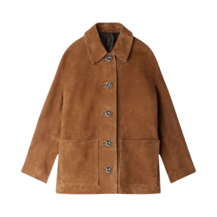Laluna Suede Statement Coat i lyxig mocka, perfekt för stil och värme.