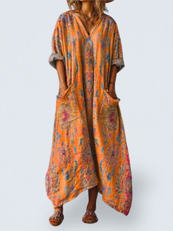 Ophira | Vintage Boho Klänning med Fickor