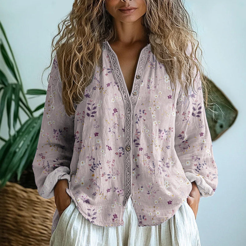 Nona™ | Vintage Lövmönstrad Blus