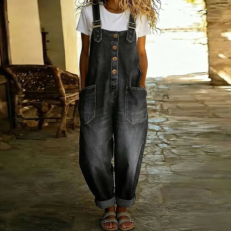 Mara – Vintage Mjuk Bomullsdenimlook Overall med Justerbara Axelband