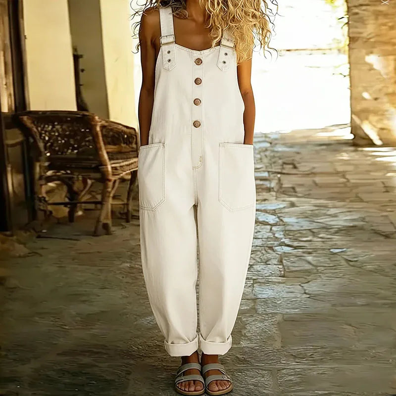 Mara – Vintage Mjuk Bomullsdenimlook Overall med Justerbara Axelband