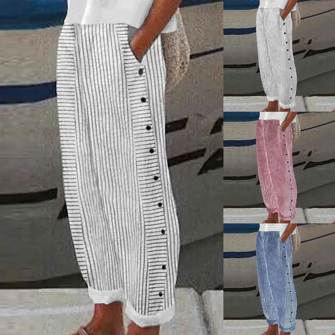 Sharon | Randiga Havsbris Byxor med Knappar