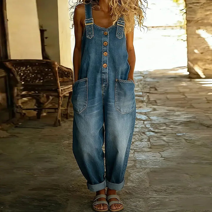 Mara – Vintage Mjuk Bomullsdenimlook Overall med Justerbara Axelband