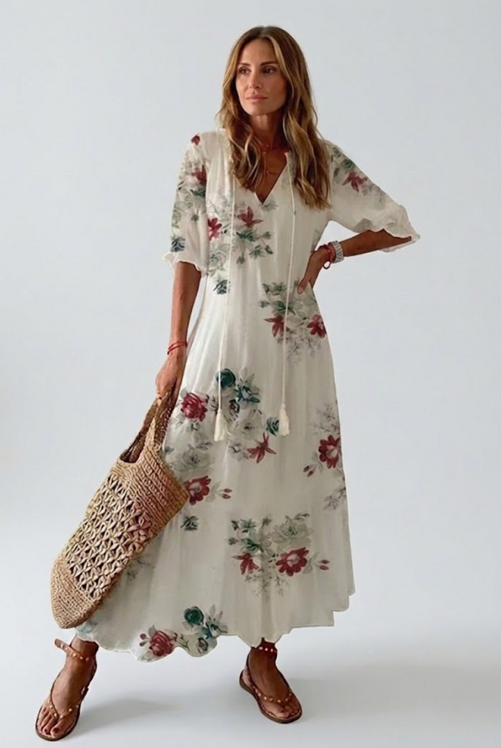 Élodie™ | Elegant Sammetslik Blomster Maxiklänning