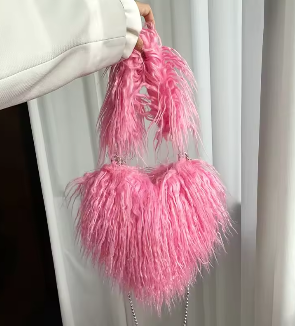 Felize | Hjärtformad Plysch Crossbody-väska